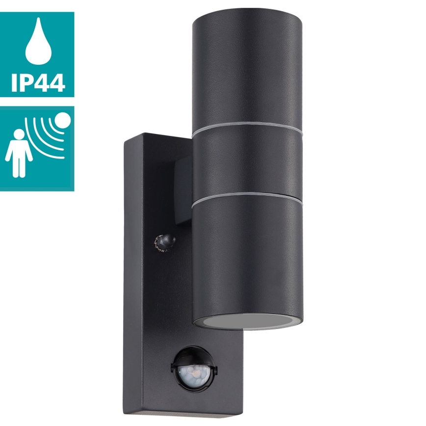 Eglo 79545- LED Vanjska zidna svjetiljka sa senzorom ARAPONGAS 2xGU10/2,8W/230V IP44 crna