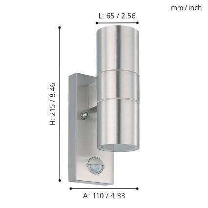 Eglo 79594- LED Vanjska zidna svjetiljka sa senzorom ARAPONGAS 2xGU10/2,8W/230V IP44 mat krom