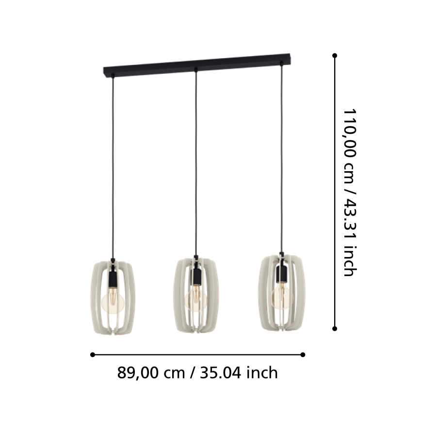 Eglo - Luster na sajli 3xE27/40W/230V krem