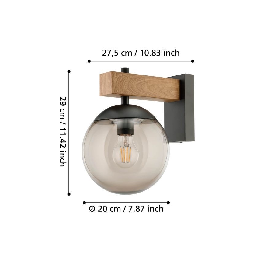 Eglo - Vanjska zidna svjetiljka 1xE27/40W/230V crna/drvo IP44