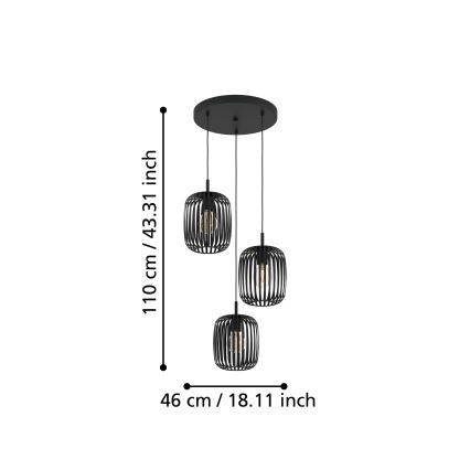 Eglo - Luster na sajli 3xE27/40W/230V crna