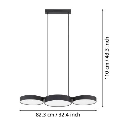 Eglo - LED RGBW Prigušivi luster na sajli 3xLED/7,5W/230V 2700-6500K crna