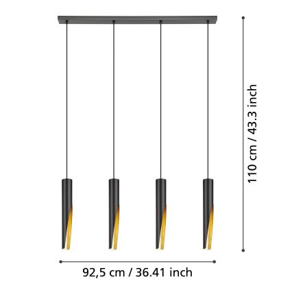 Eglo - LED Luster na sajli 4xGU10/4,5W/230V crna/zlatna