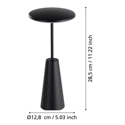 Eglo - LED Prigušiva dodirna vanjska lampa LED/2,8W/5V 2400K/3000K/4000K 5200 mAh IP54 crna