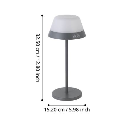 Eglo - LED RGBW Prigušiva dodirna vanjska lampa 2u1 LED/1,5W/5V 2600 mAh IP54 siva