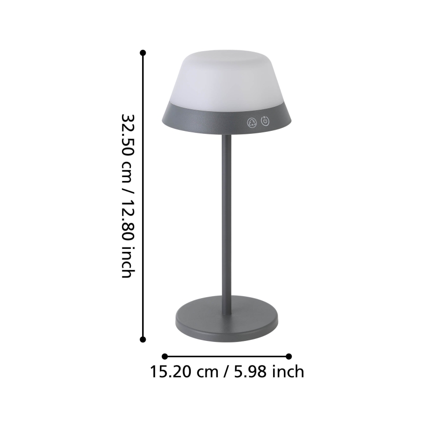 Eglo - LED RGBW Prigušiva dodirna vanjska lampa 2u1 LED/1,5W/5V 2600 mAh IP54 siva