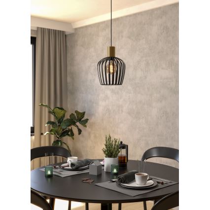 Eglo - Luster na sajli 1xE27/40W/230V crna/zlatna