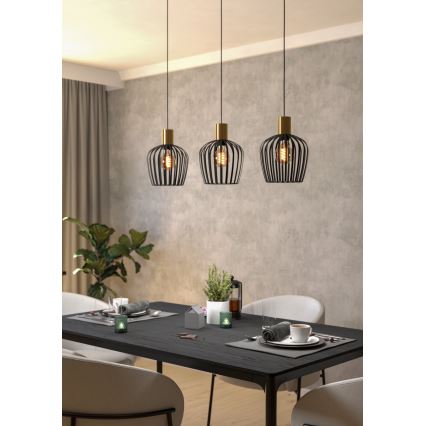 Eglo - Luster na sajli 3xE27/40W/230V crna/zlatna