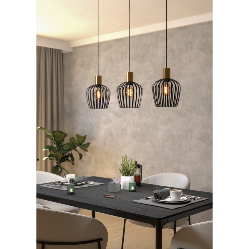 Eglo - Luster na sajli 3xE27/40W/230V crna/zlatna
