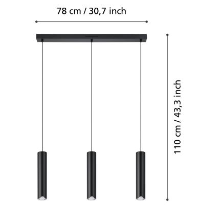 Eglo - LED RGBW Prigušivi luster na sajli 3xLED/3,7W/230V 2700-6500K crna