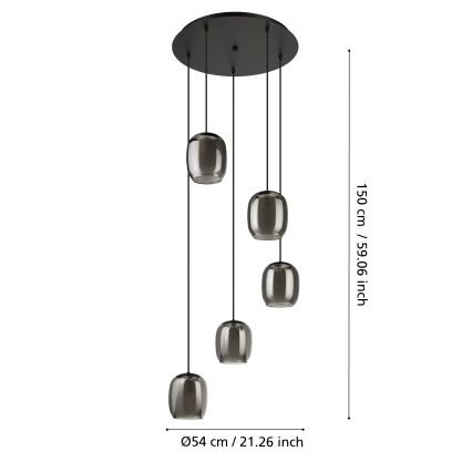 Eglo - Luster na sajli 5xE27/28W/230V siva
