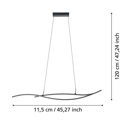 Eglo - LED Luster na sajli LED/20W/230V 4000K crna