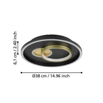 Eglo - LED Stropna svjetiljka 1xLED/14W/230V + 1xLED/8,5W pr. 38 cm crna/zlatna