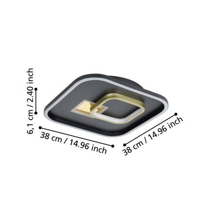 Eglo - LED Stropna svjetiljka 1xLED/16,2W/230V + 1xLED/9,2W 38x38 cm crna/zlatna