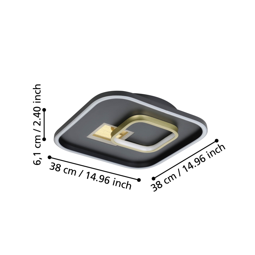 Eglo - LED Stropna svjetiljka 1xLED/16,2W/230V + 1xLED/9,2W 38x38 cm crna/zlatna