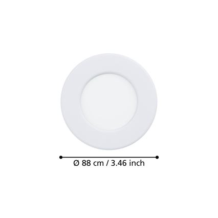 Eglo - LED ugradno stropno svjetlo za kupaonicu, 3,7 W, 230 V, 2700/4000/6500 K, Ø 8,8 cm, IP44, bijela