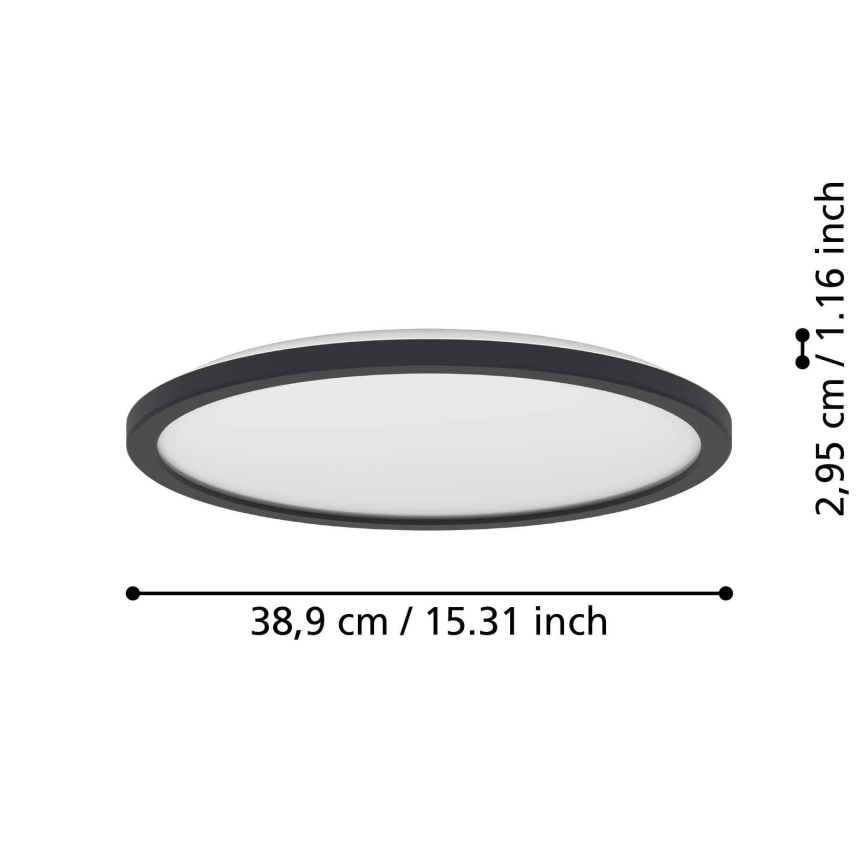Eglo - LED Prigušiva stropna svjetiljka za kupaonicu LED/18,5W/230V 2700-6500K pr. 38,9 cm IP44 crna + daljinski upravljač