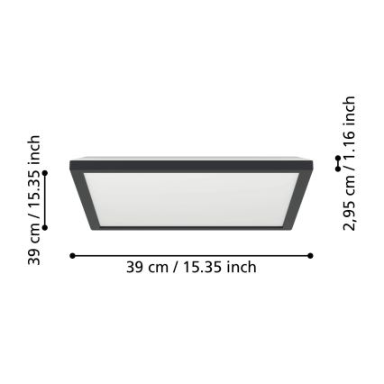 Eglo - LED Prigušiva stropna svjetiljka za kupaonicu LED/17,6W/230V 2700-6500K 39x39 cm IP44 crna + daljinski upravljač