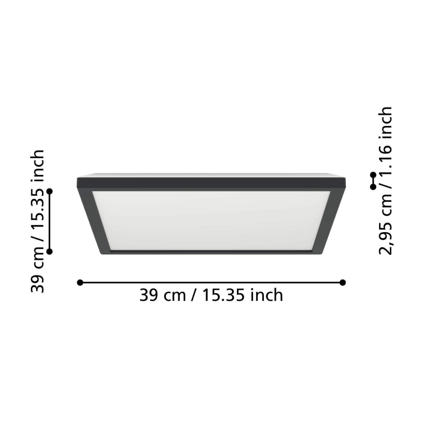 Eglo - LED Prigušiva stropna svjetiljka za kupaonicu LED/17,6W/230V 2700-6500K 39x39 cm IP44 crna + daljinski upravljač