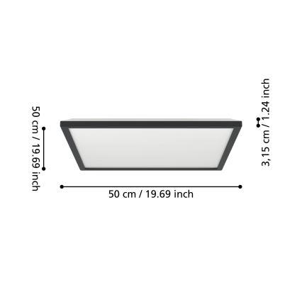Eglo 901457 - LED stropna svjetiljka za kupaonicu s mogućnošću prigušivanja LED/17W/230V 2700-6500K 50x50 cm IP44 crna + daljinski upravljač