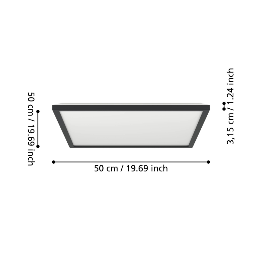 Eglo 901457 - LED Prigušiva stropna svjetiljka za kupaonicu LED/17W/230V 2700-6500K 50x50 cm IP44 crna + daljinski upravljač