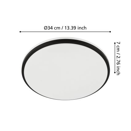Eglo - LED stropno svjetlo za kupaonicu LED/18W/230V 3000/4000/6500K promjer 34 cm IP54 crno