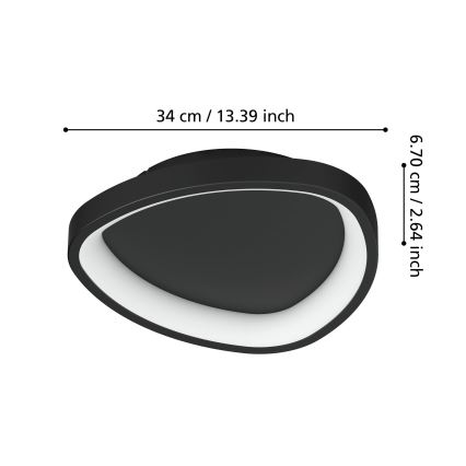 Eglo - LED stropna svjetiljka s prigušivanjem LED/12W/230V 2700-6500K crna + daljinski upravljač