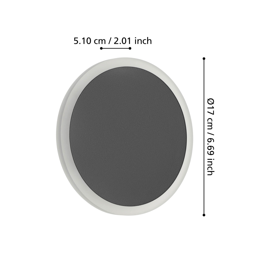 Eglo - LED Zidna svjetiljka LED/12W/230V 3000K pr. 17 cm crna