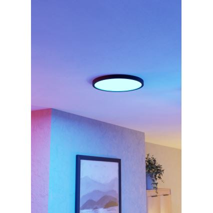 Eglo - LED RGBW prigušivo stropno kupaonsko svjetlo LED/17,5W/230V 2700-6500K Ø 39,9 cm IP44 crno