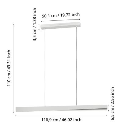 Eglo - LED RGBW viseći luster na sajli s mogućnošću prigušivanja LED/19W/230V 2700-6500K siva