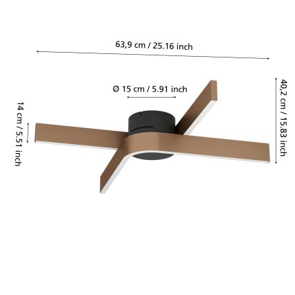 Eglo - LED RGBW prigušivo stropno svjetlo 2xLED/18W/230V 2700-6500K bakrena/crna