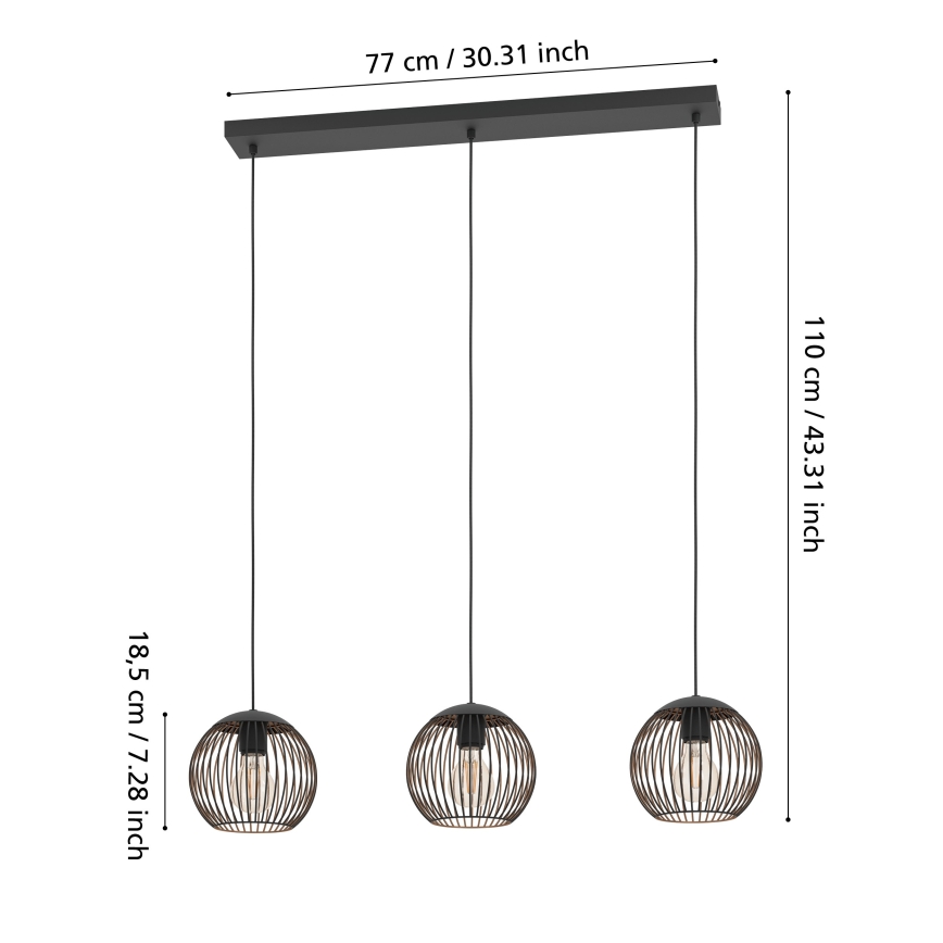 Eglo - Viseći luster na kabelu 3xE27/60W/230V u crnoj boji
