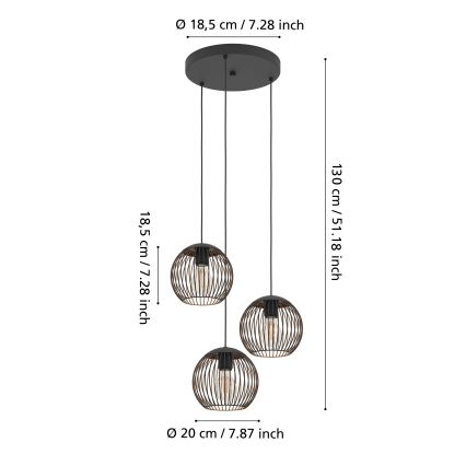 Eglo - Luster na sajli 3xE27/60W/230V crna