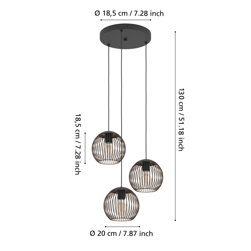 Eglo - Luster na sajli 3xE27/60W/230V crna