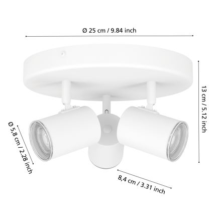 Eglo - Kupaonsko stropno spot svjetlo 3xGU10/5W/230V, Ø 25 cm, IP44, bijela