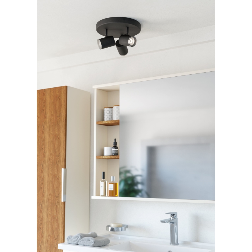 Eglo - Kupaonsko reflektorsko svjetlo 3xGU10/5W/230V, promjer 25 cm, IP44, crno