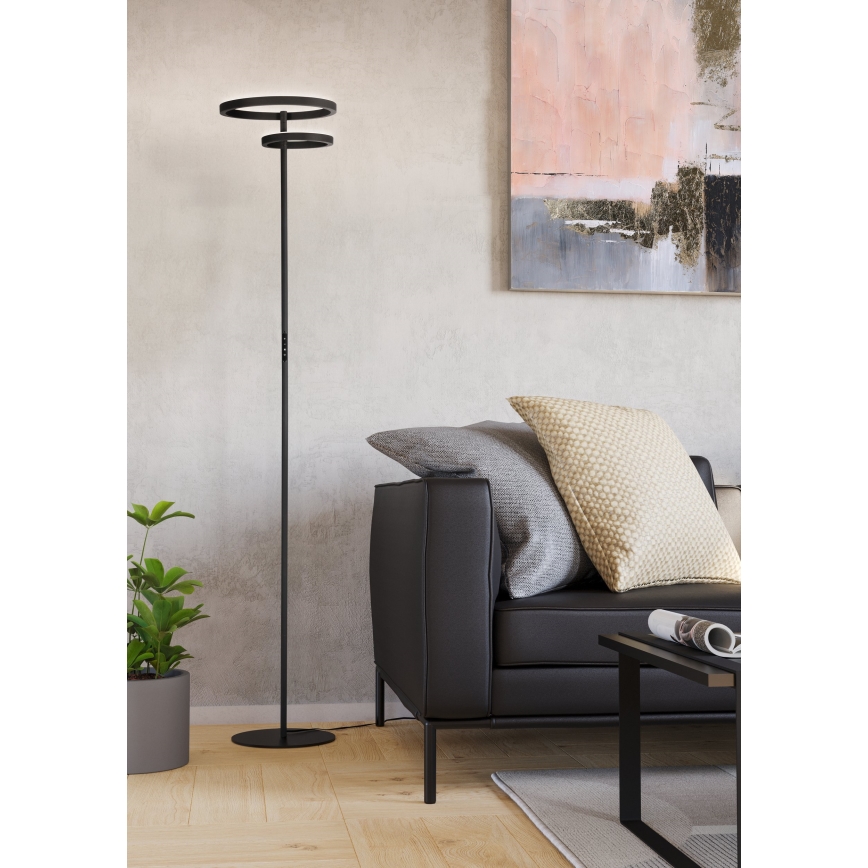 Eglo - LED podna lampa s prigušivanjem LED/16W/230V + LED/12W crna