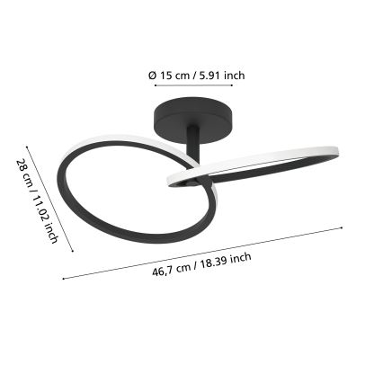 Eglo - LED stropno svjetlo LED/12W/230V 2700/4000/6500K crna