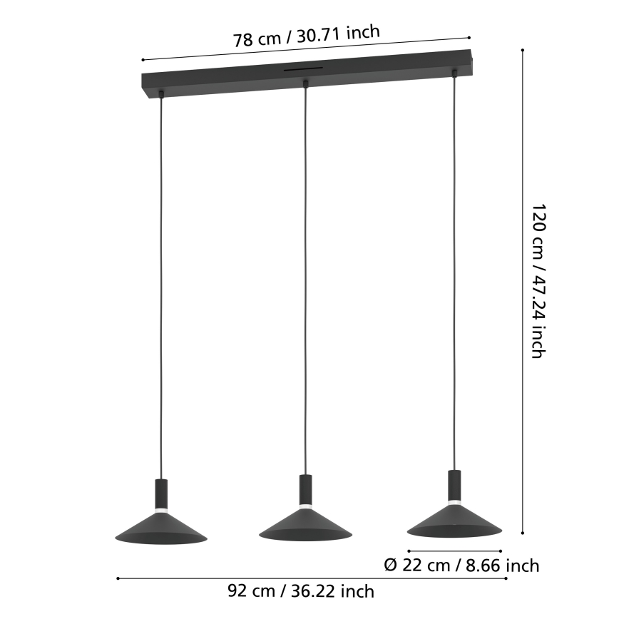 Eglo - LED RGBW luster na sajli s mogućnošću prigušivanja 3xLED/7,5W/230V 2700-6500K crna