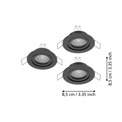 Eglo - Set od 3 LED ugradnih stropnih spotova za kupaonicu 1xGU10/4,5W/230V IP44 crna