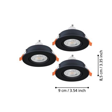 Eglo - SET 3x LED ugradni stropni reflektor 1xGU10/4,5W/230V crni