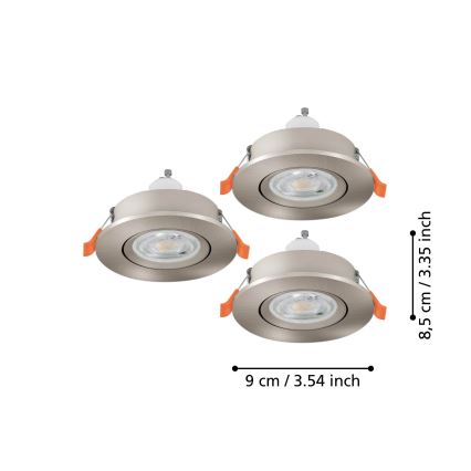 Eglo - Komplet 3 LED ugradnih stropnih reflektora 1xGU10/4,5W/230V matni krom