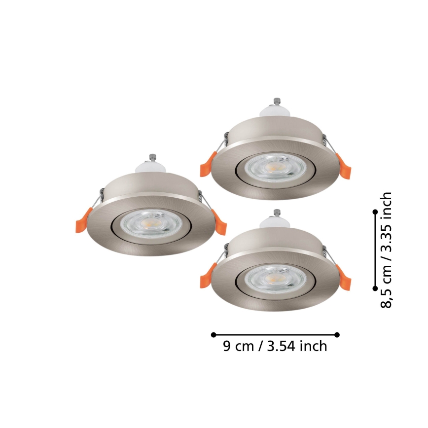 Eglo - Komplet 3 LED ugradnih stropnih reflektora 1xGU10/4,5W/230V matni krom