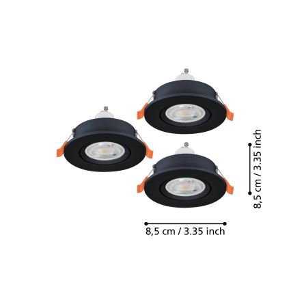 Eglo - SET 3x LED kupaonsko ugradno spot svjetlo 1xGU10/4,5W/230V IP44 crno