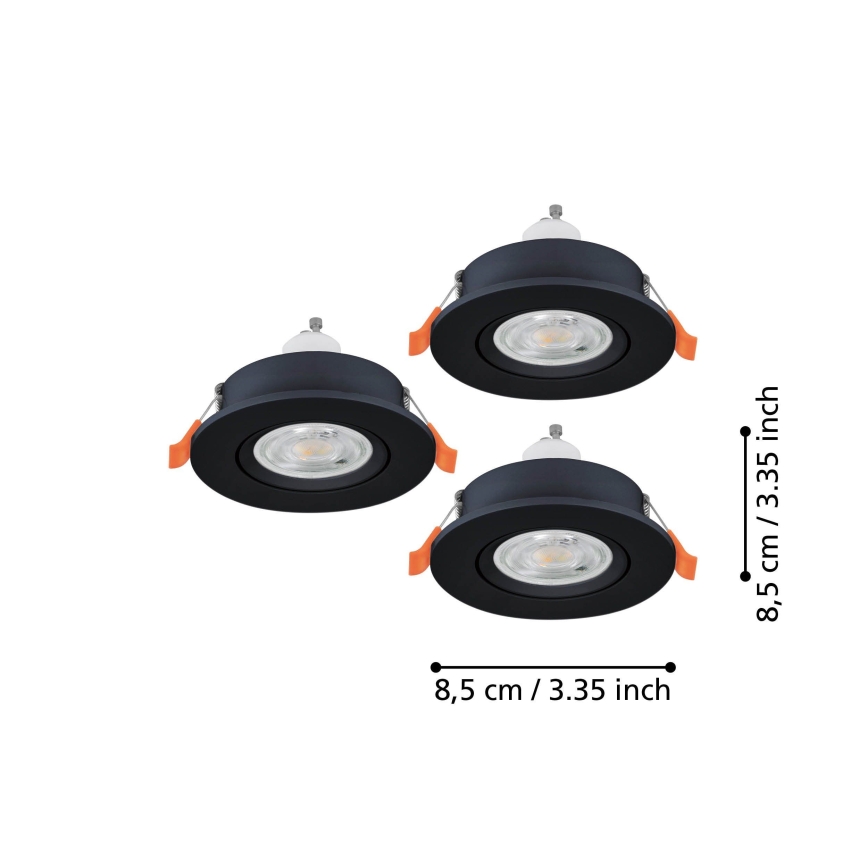 Eglo - SET 3x LED kupaonsko ugradno spot svjetlo 1xGU10/4,5W/230V IP44 crno