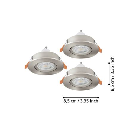 Eglo - Set od 3 LED kupaonske ugradne reflektorske svjetiljke 1xGU10/4,5W/230V IP44 matni krom
