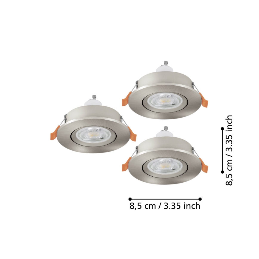 Eglo - Set od 3 LED kupaonske ugradne reflektorske svjetiljke 1xGU10/4,5W/230V IP44 matni krom