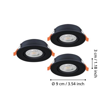 Eglo - SET 3x LED ugradna spot svjetiljka LED/4,8W/230V 2700/4000/6500K crna