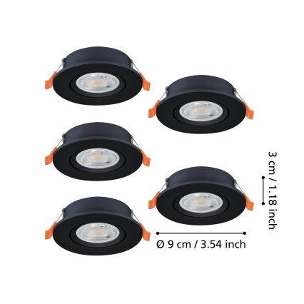 Eglo - SET 5x ugradnih LED spot svjetiljki LED/4,8W/230V 2700/4000/6500K crne