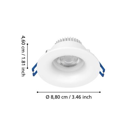 Eglo - LED kupaonsko ugradno stropno svjetlo LED/4,9W/230V 2700/4000/6500K Ø 8,8 cm IP65 bijela